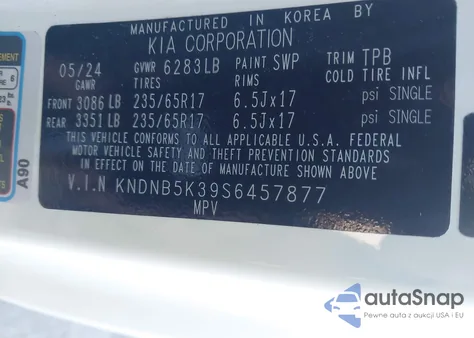 2025 Kia Carnival Mpv Lxs z USA, uszkodzony, nr VIN KNDNB5K39S6457877